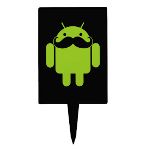 Android Robot Mustache Style on Black Cake Topper