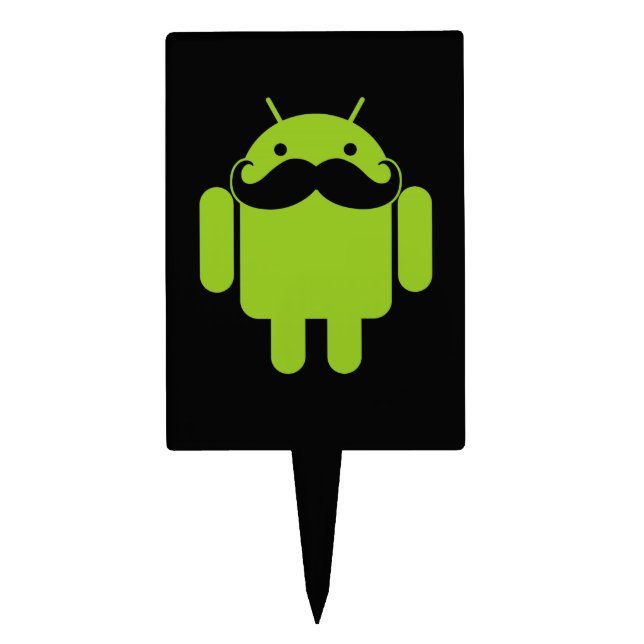 Android Robot Mustache Style on Black Cake Topper (Front)
