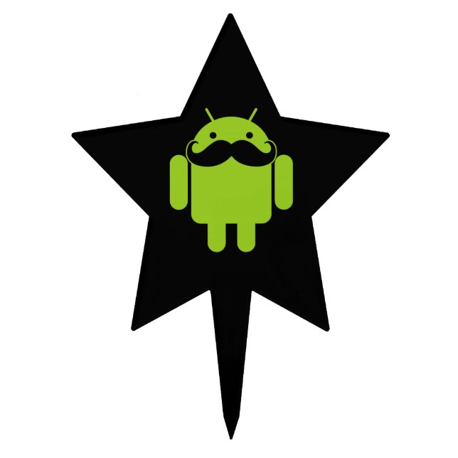 Android Robot Mustache Style on Black Cake Topper (Front)
