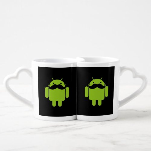 Android Robot Mustache Style on Black Coffee Mug Set