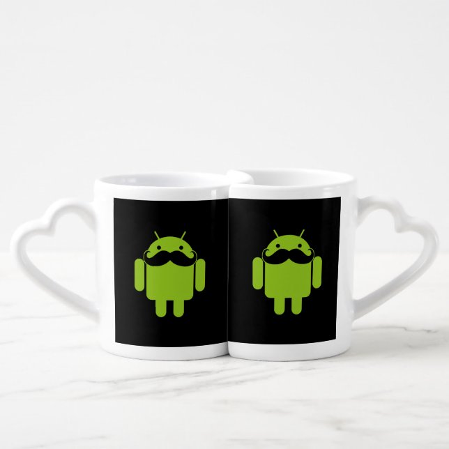 Android Robot Mustache Style on Black Coffee Mug Set (Front Nesting)