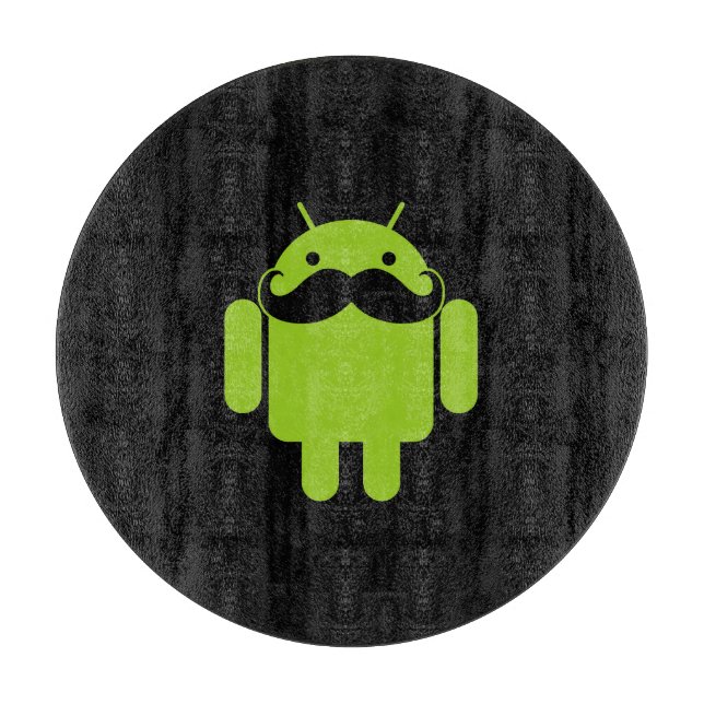 Android Robot Mustache Style on Black Cutting Board (Front)