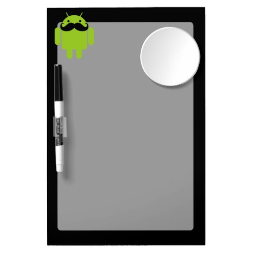 Android Robot Mustache Style on Black Dry Erase Board With Mirror