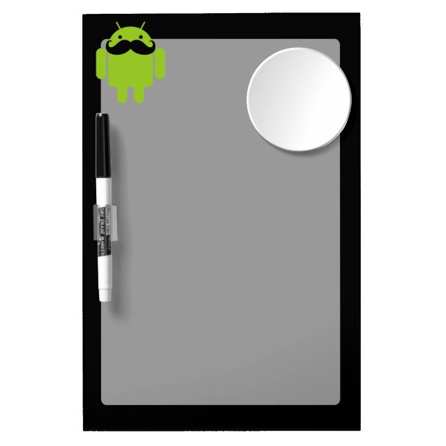Android Robot Mustache Style on Black Dry Erase Board With Mirror (Front)