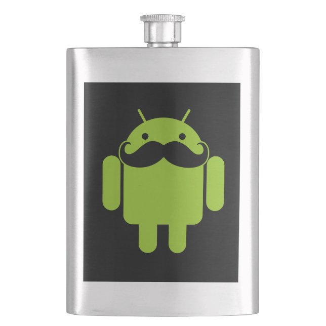 Android Robot Mustache Style on Black Flask (Front)
