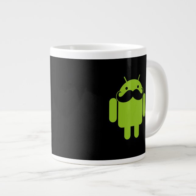 Android Robot Mustache Style on Black Large Coffee Mug (Front Right)