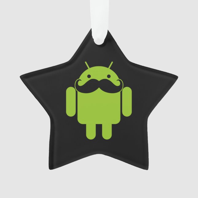 Android Robot Mustache Style on Black Ornament (Front)