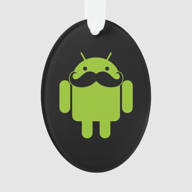 Android Robot Mustache Style on Black Ornament (Front)