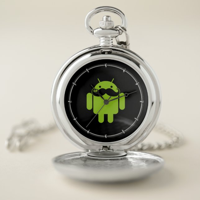 Android Robot Mustache Style on Black Pocket Watch (Inside)