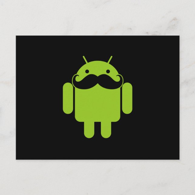 Android Robot Mustache Style on Black Postcard (Front)