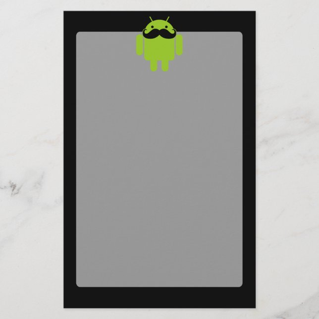 Android Robot Mustache Style on Black Stationery (Front)
