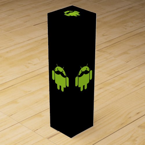 Android Robot Mustache Style on Black Wine Gift Box