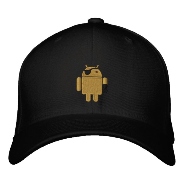 Android Robot Pirate Embroidery Embroidered Baseball Cap (Front)