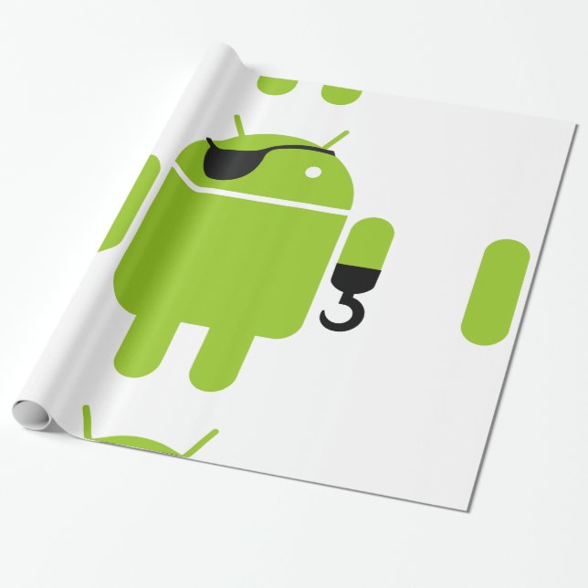 Android Robot Pirate Style Wrapping Paper (Unrolled)
