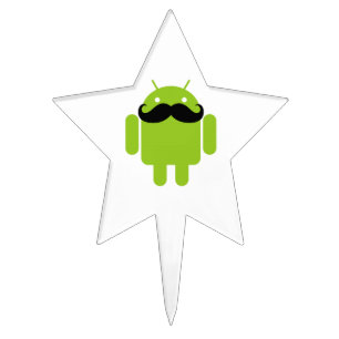 Android Robot Whimsical Mustache Style Cake Topper