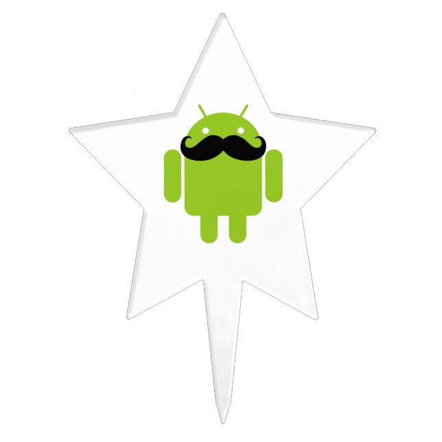 Android Robot Whimsical Mustache Style Cake Topper (Front)