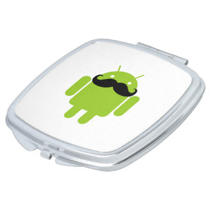 Android Robot Whimsical Mustache Style Compact Mirror