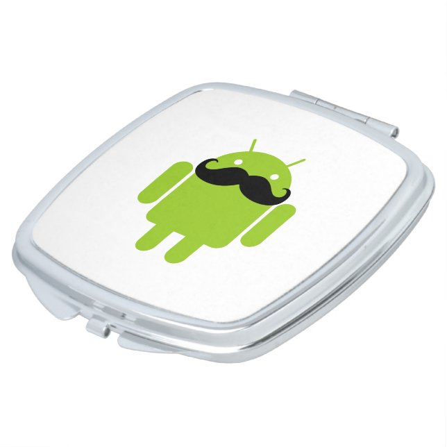 Android Robot Whimsical Mustache Style Compact Mirror (Turned)