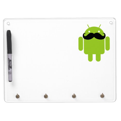 Android Robot Whimsical Mustache Style Dry Erase Board With Keychain Holder