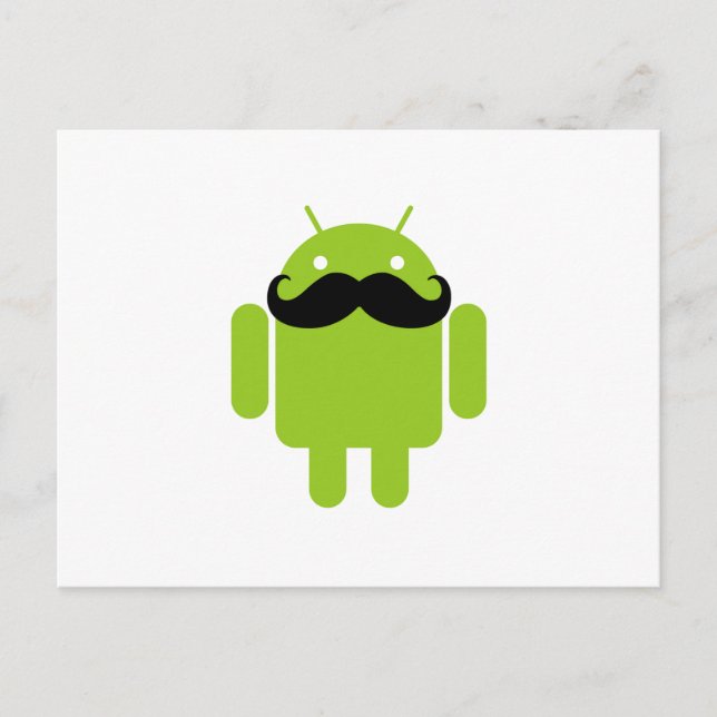 Android Robot Whimsical Mustache Style Postcard (Front)
