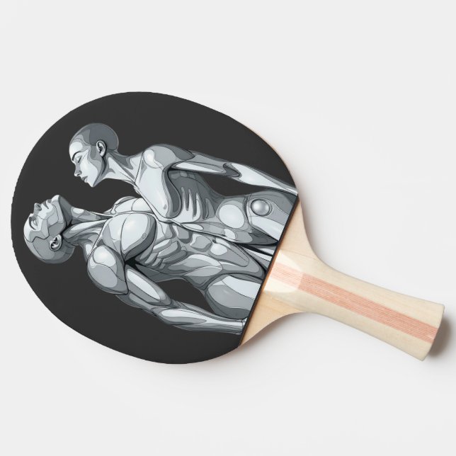 Android Union: Cyborg Couple Futuristic Planner Ping Pong Paddle (Side)