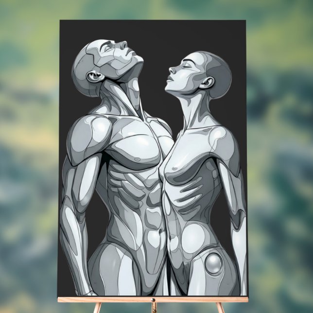 Android Union:Cyborg Couple Large Acrylic Wall Art Sign (Neutral)