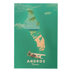 Andros Bahamas Vacation map. Wood Wall Art