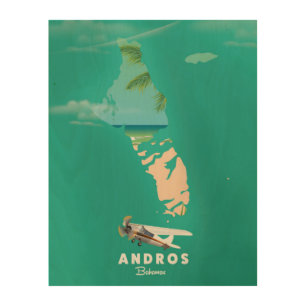 Andros Bahamas Vacation map. Wood Wall Art
