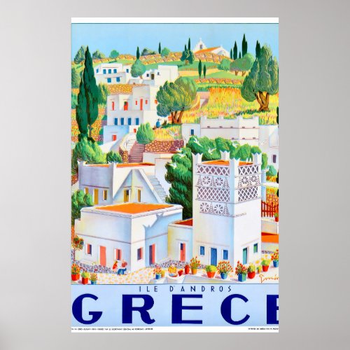 Andros Greece Vintage Travel Poster Restored