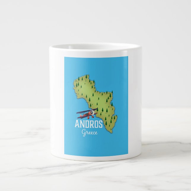 Andros Greek Map Illustrated travel poster Giant Coffee Mug (Front)