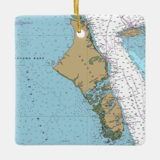 Andros Island Bahamas Chart Ceramic Ornament (Front)
