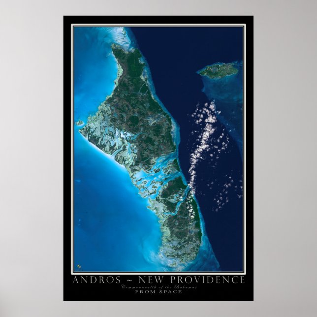 Andros Island Bahamas From Space Satellite Art Poster (Front)