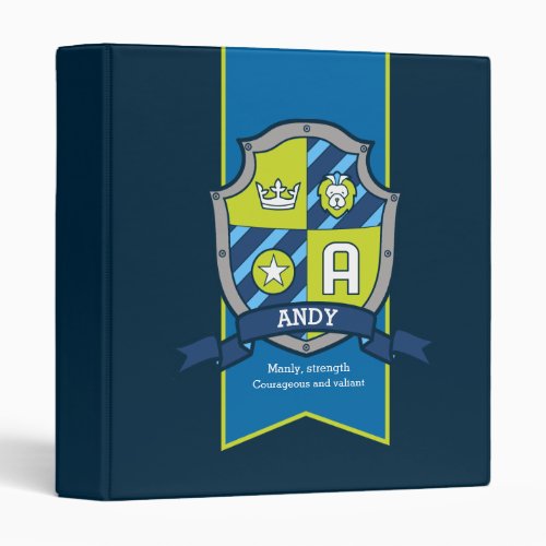 Andy name meaning shield A letter green blue 3 Ring Binder