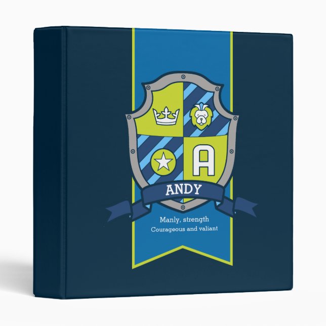 Andy name meaning shield A letter green blue 3 Ring Binder (Front/Spine)