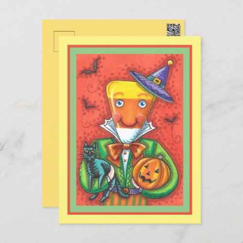 ANDY THE CANDY CORN MAN BLACK CAT  JACK Colorful Holiday Postcard
