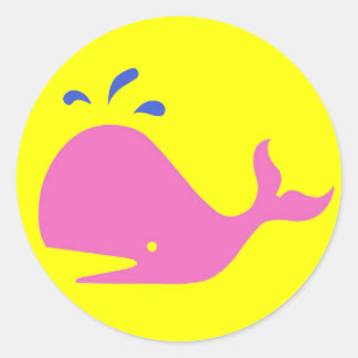 Andy Whale Singletons_pink,blue on yellow Classic Round Sticker