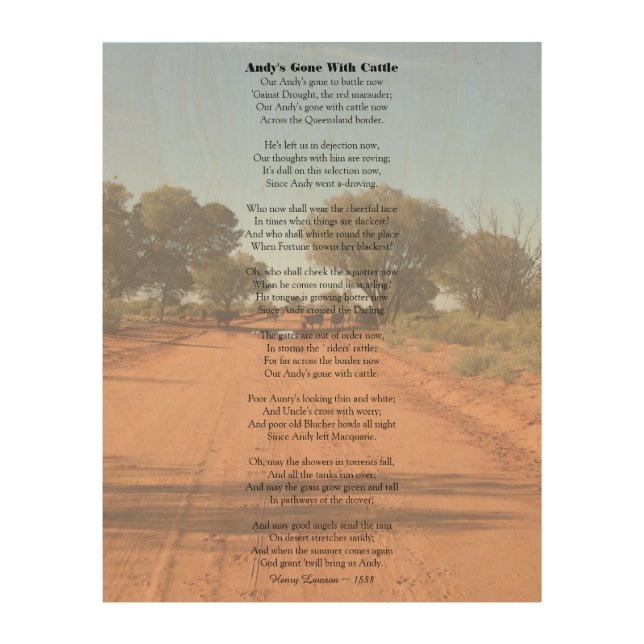 Andy's Gone With Cattle ~ Henry Lawson Poem Wood Wall Art (Front)