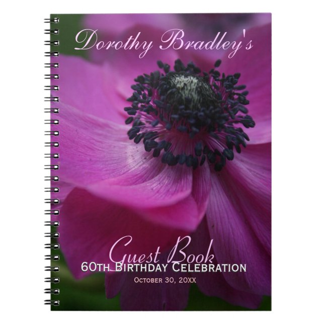 Anemone 60th Birthday Personalized Guest Book (Front)