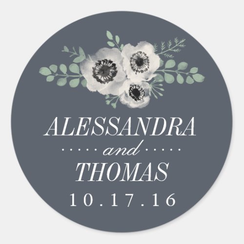 Anemone and Eucalyptus Wedding Classic Round Sticker