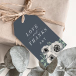 Anemone and Eucalyptus Wedding Favor Thank You Gift Tags<br><div class="desc">Say thank you in elegant style with these chic wedding favor tags in an on-trend color palette of smoky blue gray, cream ivory and dusty sage green. Design features "Love and Thanks" and your initials in an eclectic mix of italic, block and script typography, with a grouping of watercolor anemone...</div>
