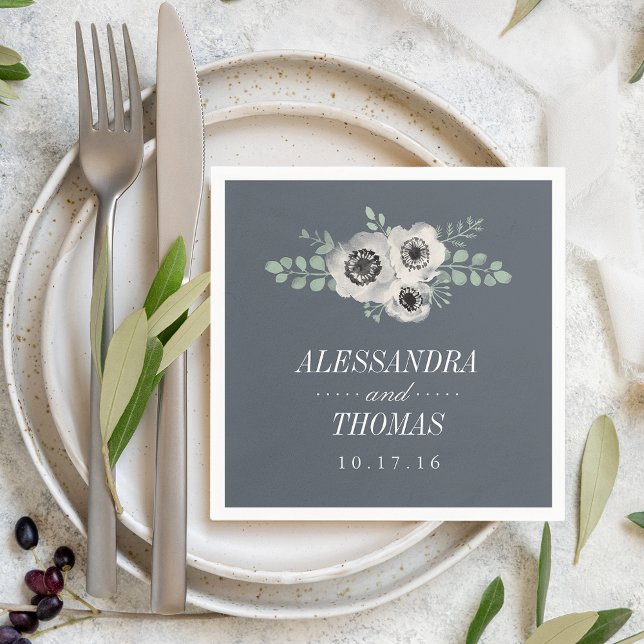 Anemone and Eucalyptus Wedding Napkins (Creator Uploaded)