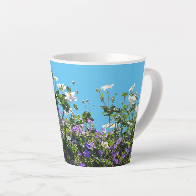 Anemone and Geranium Cust. Blue Latte Mug (Right Angle)