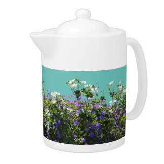 Anemone and Geranium Cust. Turqoise Teapot