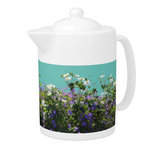 Anemone and Geranium Cust Turqoise Teapot