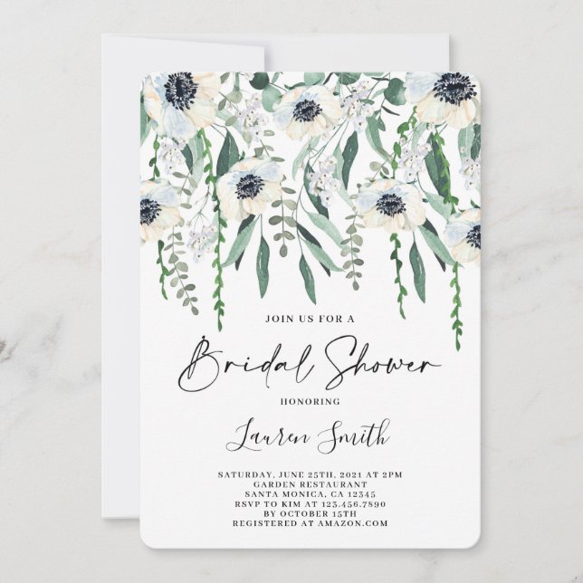 Anemone and greenery Bridal Shower Invitation (Front)