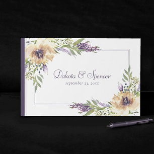 Anemone and Lavender Purple Green Cream Garden Guest Book