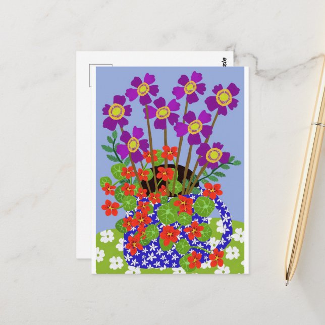 Anemone and Nasturtium Postcard (Front/Back In Situ)