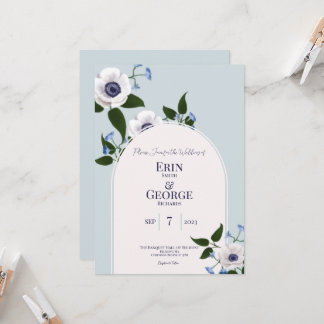 Anemone & blue delphinium 5x7 Wedding Invitation