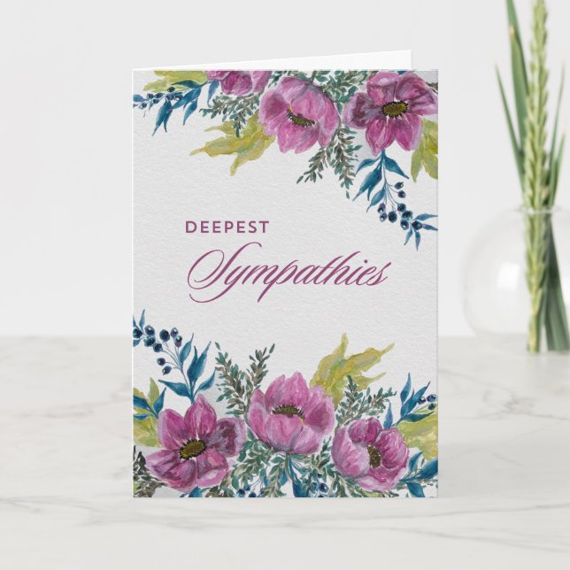 Anemone Blue & Pink Garland – Deepest Sympathies Card (Front)