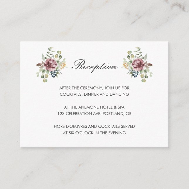 Anemone Blush | Blue floral wedding Reception Enclosure Card (Front)